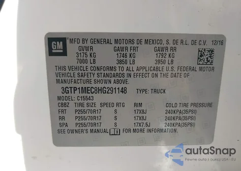 2017 GMC Sierra 1500 Sle z USA, uszkodzony, nr VIN 3GTP1MEC8HG291148